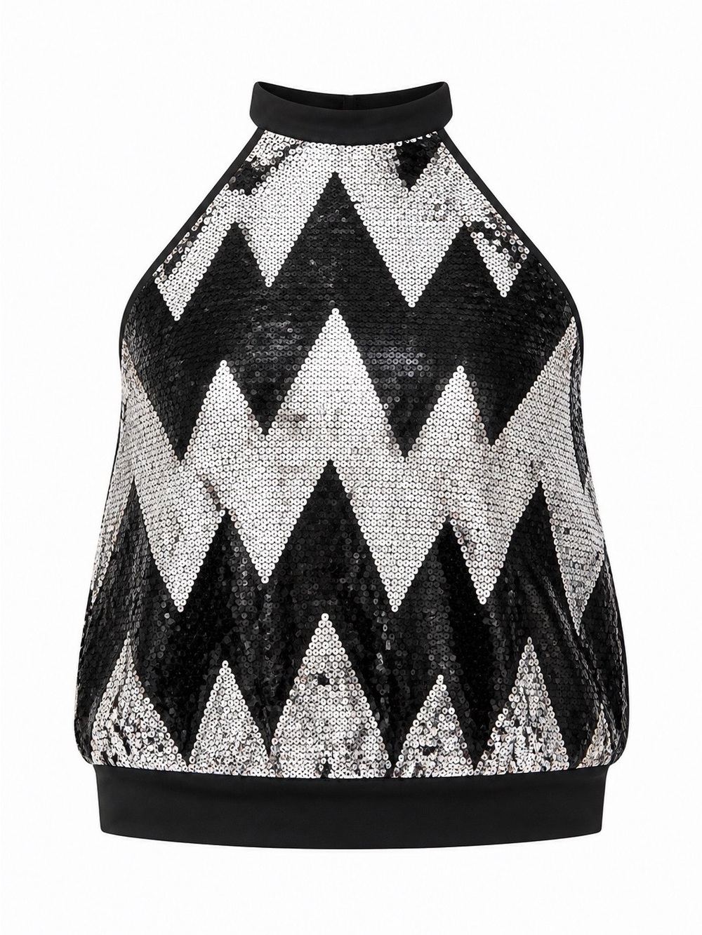 CLub MXM - Sequin Chevron Halter Top - Black & Silver 2X